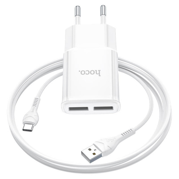 Мережевий зарядний пристрій HOCO C88A Star round dual port charger set(Type-C) 12W Білий