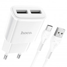 Мережевий зарядний пристрій HOCO C88A Star round dual port charger set(Type-C) 12W Білий