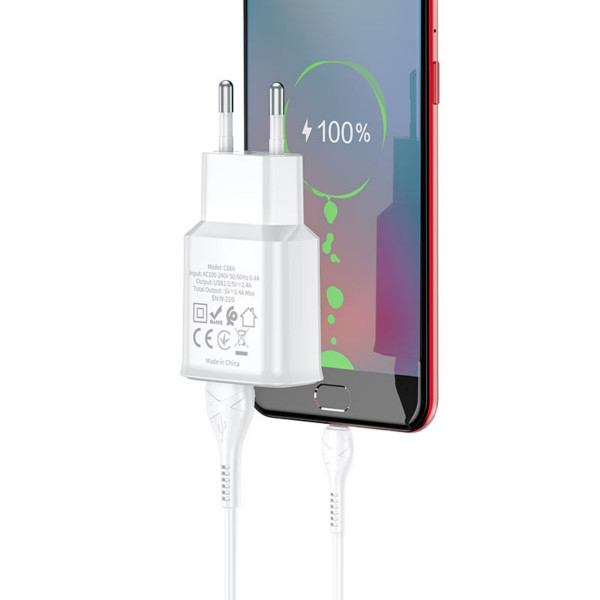 Мережевий зарядний пристрій HOCO C88A Star round dual port charger set(Type-C) 12W Білий