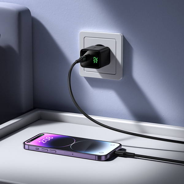 Мережевий зарядний пристрій HOCO CS82A Excellent single port PD20W charger with digital display(EU) Black (6942007664493)