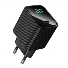 Мережевий зарядний пристрій HOCO CS82A Excellent single port PD20W charger with digital display(EU) Black (6942007664493)