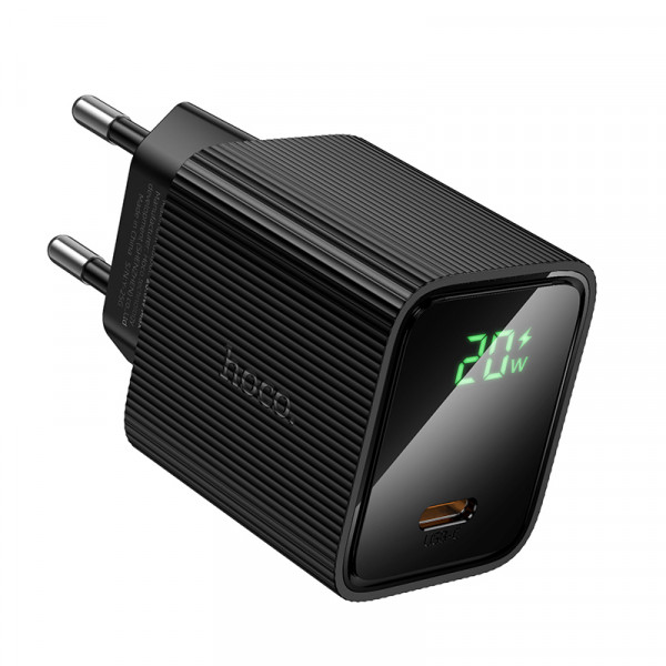 Мережевий зарядний пристрій HOCO CS82A Excellent single port PD20W charger with digital display(EU) Black (6942007664493)