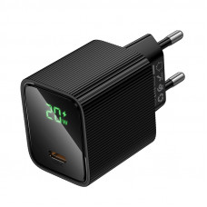 Мережевий зарядний пристрій HOCO CS82A Excellent single port PD20W charger with digital display(EU) Black (6942007664493)
