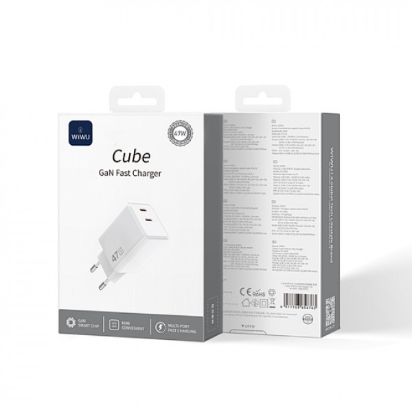 Мережевий зарядний пристрій WIWU Cube 67W 2C+A GaN Fast Charger Wi-G026 EU White (6977703656800)