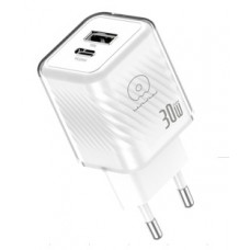 Мережевий зарядний пристрій WUW-C228 30W Gan Charger USB C + USB C white