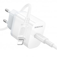 Мережевий зарядний пристрій з кабелем BOROFONE BA99A Breeze single port PD20W charger set(C to iP) White (6941991121364)
