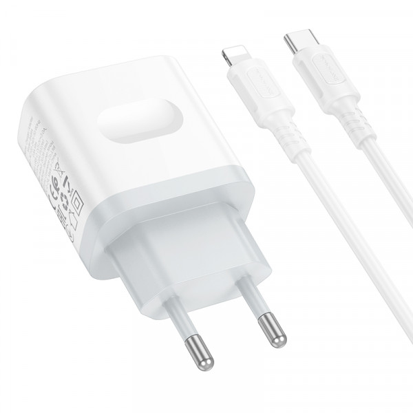 Мережевий зарядний пристрій з кабелем BOROFONE BA99A Breeze single port PD20W charger set(C to iP) White (6941991121364)