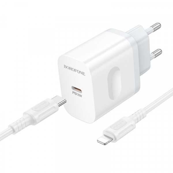 Мережевий зарядний пристрій з кабелем BOROFONE BA99A Breeze single port PD20W charger set(C to iP) White (6941991121364)