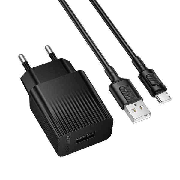Мережевий зарядний пристрій з кабелем BOROFONE BAS71A Source single-port charger set(Type-C) Black (6941991122613)