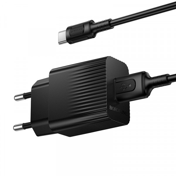 Мережевий зарядний пристрій з кабелем BOROFONE BAS71A Source single-port charger set(Type-C) Black (6941991122613)