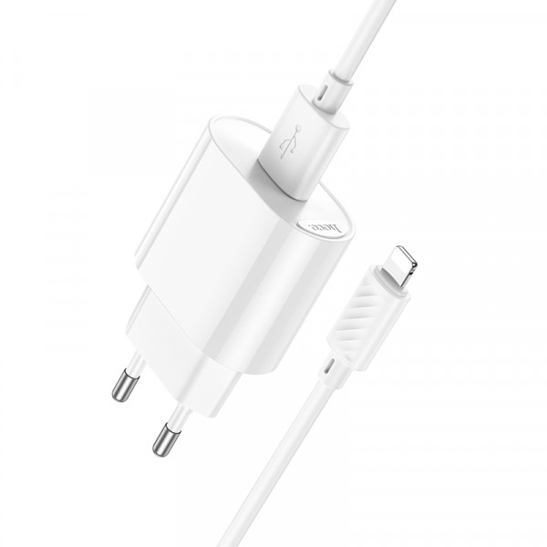 Мережевий зарядний пристрій з кабелем HOCO C109A(10.5W) Fighter single port charger set(iP) White (6942007656597)