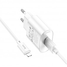 Мережевий зарядний пристрій з кабелем HOCO C109A(10.5W) Fighter single port charger set(iP) White (6942007656597)