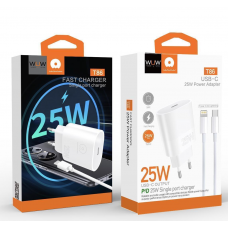 Мережевий зарядний пристрій з кабелем WUW-T86L PD 25W fast charger + USB C to lighting set (6972573338207)
