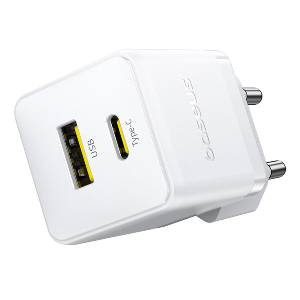 Мережевий зарядник пристрій Baseus Palm Fast Charger C+U 30W EU Moon Білий (with Baseus Mini Білий Cable USB-C to USB-C 60W (20V/3A) 1m Moon Білий)