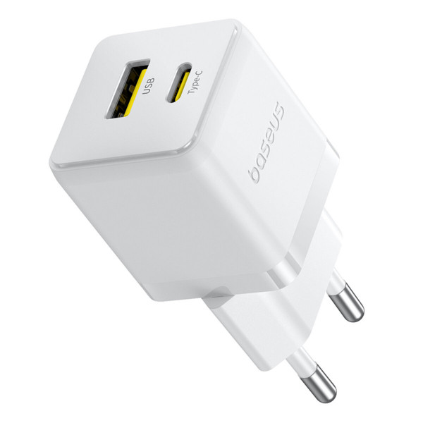 Мережевий зарядник пристрій Baseus Palm Fast Charger C+U 30W EU Moon Білий (with Baseus Mini Білий Cable USB-C to USB-C 60W (20V/3A) 1m Moon Білий)