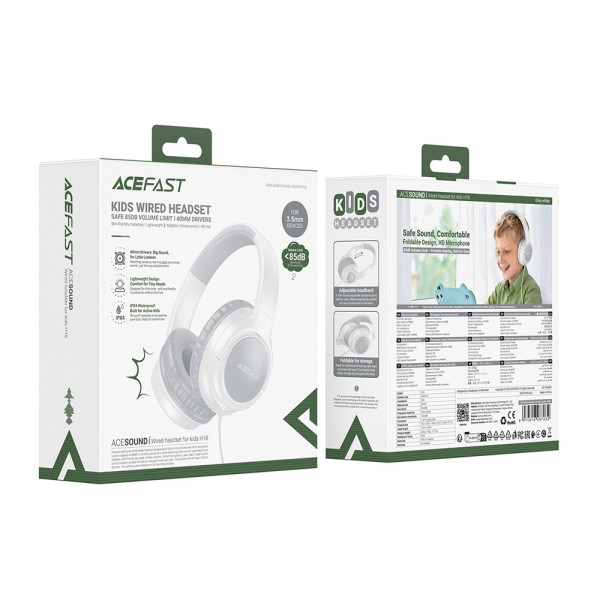 Навушники дротові ACEFAST H18 wired headset for kids Grey White (6974316287032)