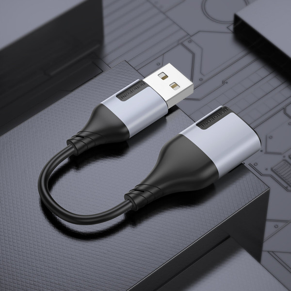 Перехідник BOROFONE BV19 Creator 2-in-1 external sound card for headset USB to 3.5mm Чорний