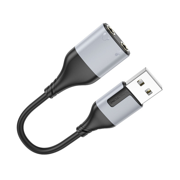 Перехідник BOROFONE BV19 Creator 2-in-1 external sound card for headset USB to 3.5mm Чорний