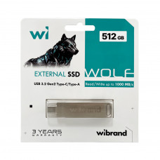 Портативний SSD Wibrand Wolf 512GB USB 3.2 Gen.2 Type-C/Type-A Read/Write 1000MB/s Silver (WIEXSSD/WO512GB)