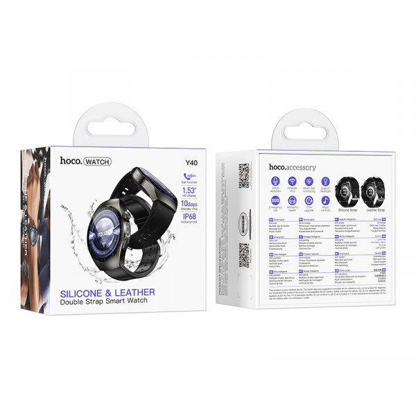 Смарт-годинник HOCO Y40 38mm. 315 mAh. IP67 Smart watch(call version) Black (6942007672078)