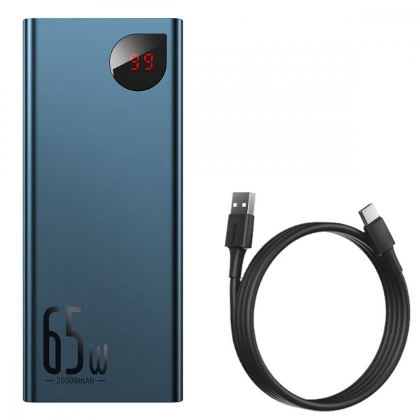 Зовнішній акумулятор Baseus Adaman Metal Digital Display Quick Charge Power Bank 20000mAh 65W Blue