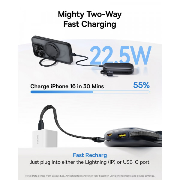 Зовнішній акумулятор Baseus EnerFill FC21 Qpow 3 Ultra Digital Display Power Bank with Detachable Cable 20000mAh 22.5W Cosmic Black (E0027M00)