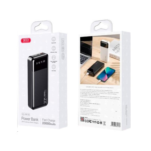 Зовнішній акумулятор XO PR192 20W fast charging (PD20W/QC18W) digital light display 20000mAh Black