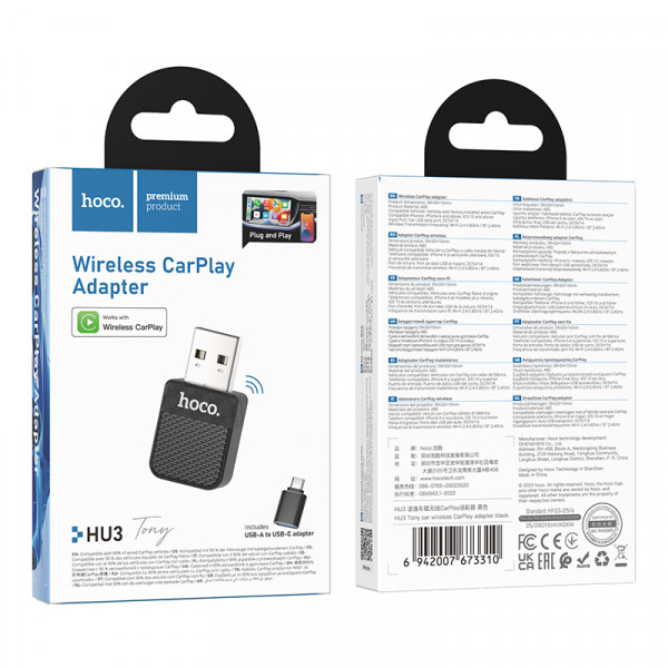 Адаптер CarPlay HOCO HU3 Tony car wireless CarPlay adapter Black (6942007673310)