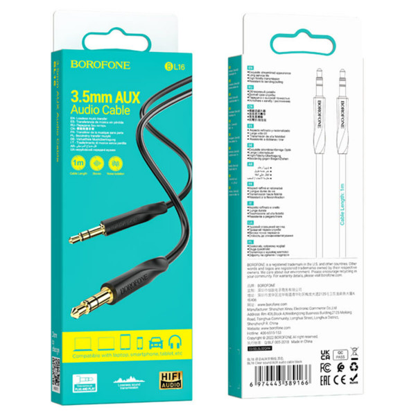 Аудіокабель BOROFONE BL16 Clear sound AUX audio cable Black