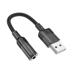 Аудiокабель HOCO LS37 Spirit transparent external sound card USB to 3.5mm Чорний