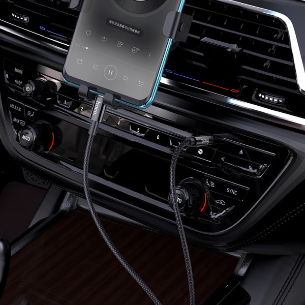 Аудіокабель HOCO UPA19 Type-C to 3.5mm male, nylon braid, 1m, Black (6931474759948)