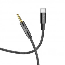 Аудіокабель HOCO UPA19 Type-C to 3.5mm male, nylon braid, 1m, Black (6931474759948)