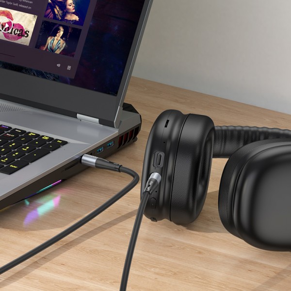 Аудіокабель HOCO UPA22 3.5mm male to 3.5mm male, silicone, 1m, Black (6931474769459)