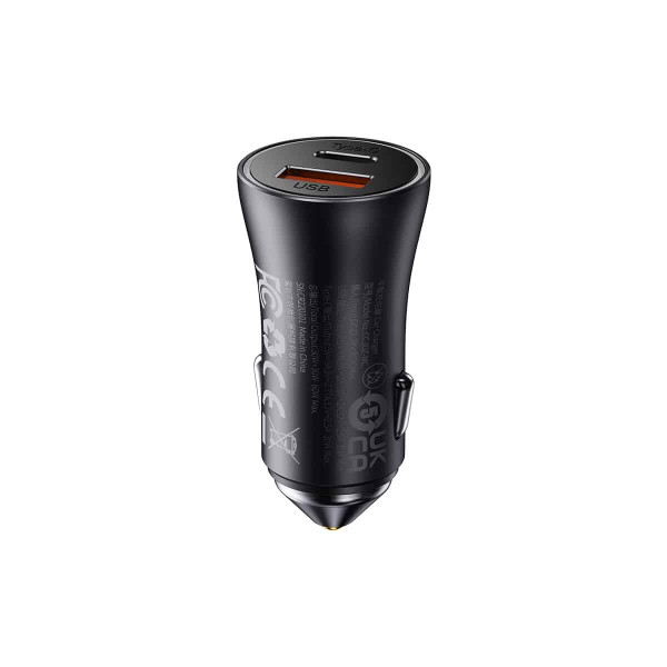 Автомобільний зарядний пристрій Baseus Golden Contactor Max Dual Fast Charger Car Charger U+C 60W Dark Gray
