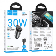 Автомобільний зарядний пристрій HOCO NZ16 Rigorous single port PD30W car charger set(C to C) Metal Grey (6942007644730)