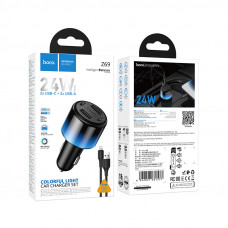 Автомобільний зарядний пристрій HOCO Z69 Vivido 24W(2C2A) car charger set(iP) Black (6942007681537)