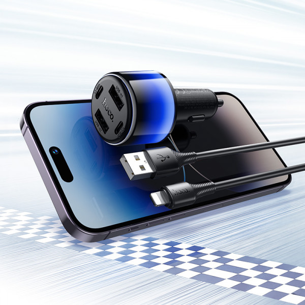 Автомобільний зарядний пристрій HOCO Z69 Vivido 24W(2C2A) car charger set(iP) Black (6942007681537)
