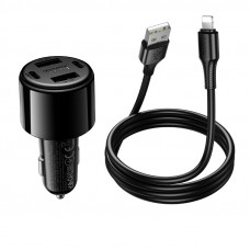 Автомобільний зарядний пристрій HOCO Z69 Vivido 24W(2C2A) car charger set(iP) Black (6942007681537)