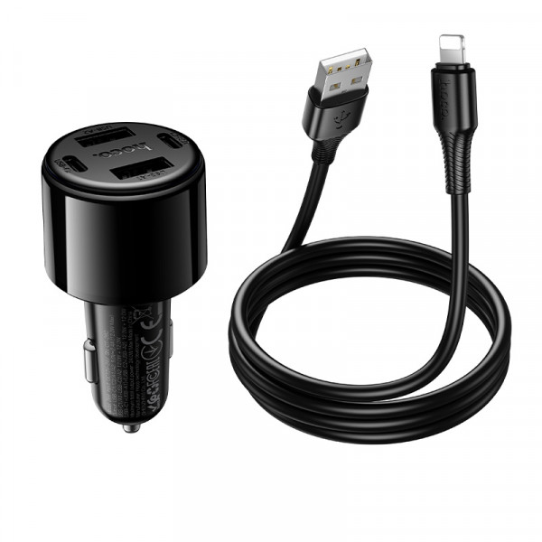 Автомобільний зарядний пристрій HOCO Z69 Vivido 24W(2C2A) car charger set(iP) Black (6942007681537)