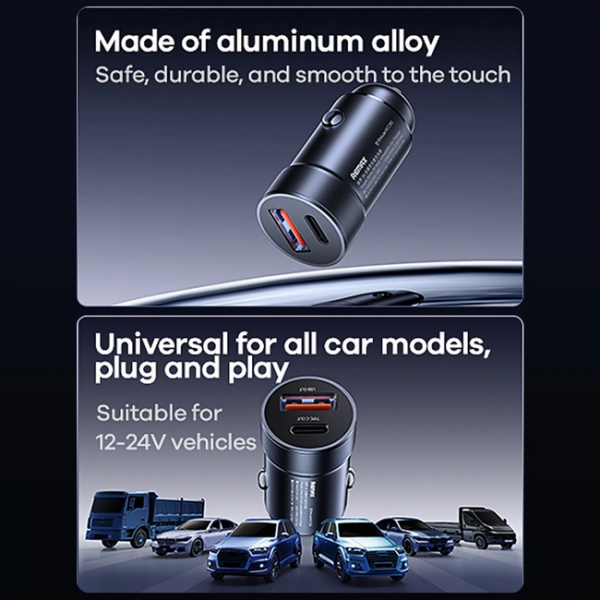 Автомобільний зарядний пристрій REMAX Tangee Series 3A 1A+1C Multi-compatible Car Charger RCC361 Black (6972174151595)