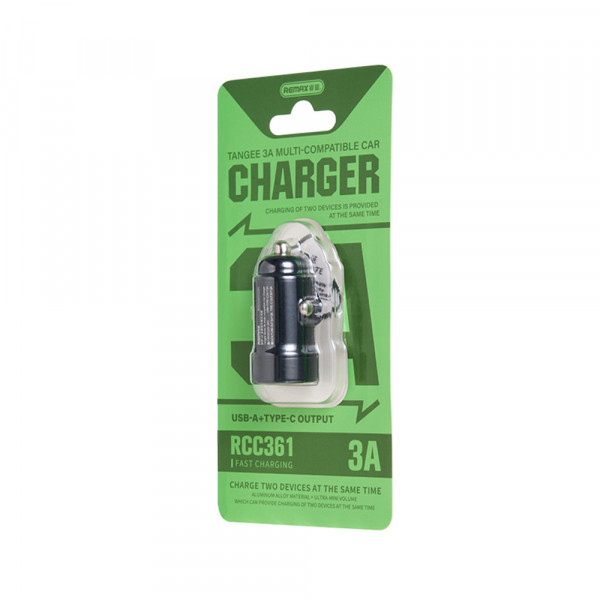 Автомобільний зарядний пристрій REMAX Tangee Series 3A 1A+1C Multi-compatible Car Charger RCC361 Black (6972174151595)