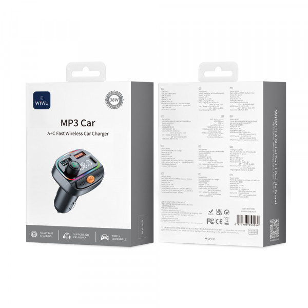 Автомобільний зарядний пристрій WIWU MP3 Car Charger Wi-QC031 Black (6977703653564)