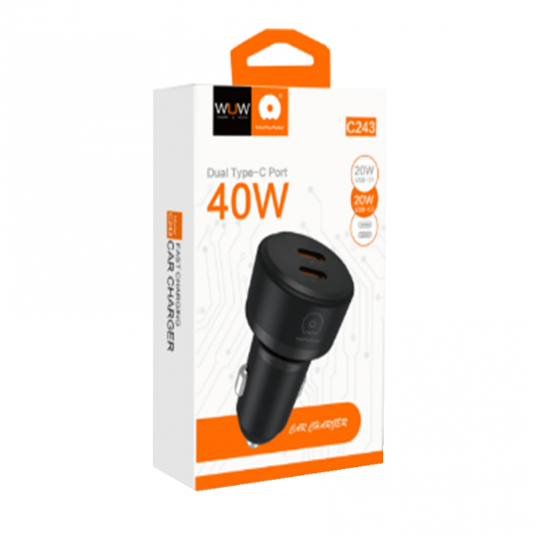 Автомобільний зарядний пристрій WUW-C243 PD20W+ PD20W black (6972573338351)