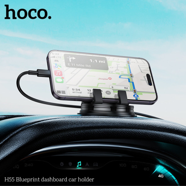 Автотримач для телефона HOCO H55 Блакитнийprint dashboard car holder Чорний Gray
