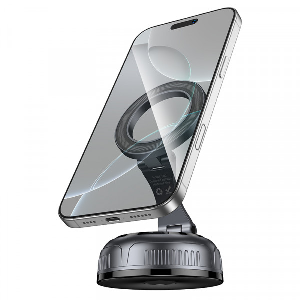Автотримач для телефона HOCO H92 High vacuum suction cup magnetic holder(universal) Black Metal Gray (6942007663861)