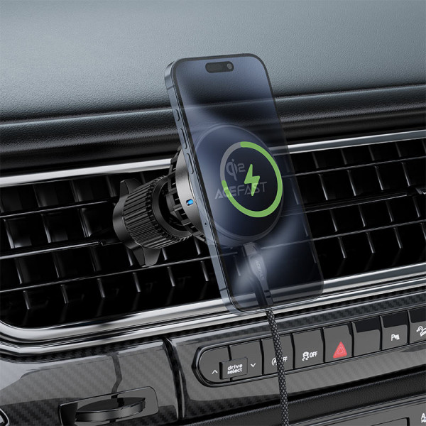 Автотримач для телефона з БЗП ACEFAST D40 Qi2 Magnetic Wireless Charging car holder with Ice Cooling for air vent Metal gray (6974316283751)