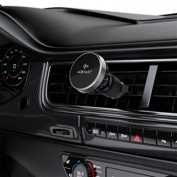 Автотримач для телефона з БЗП ACEFAST D40 Qi2 Magnetic Wireless Charging car holder with Ice Cooling for air vent Metal gray (6974316283751)