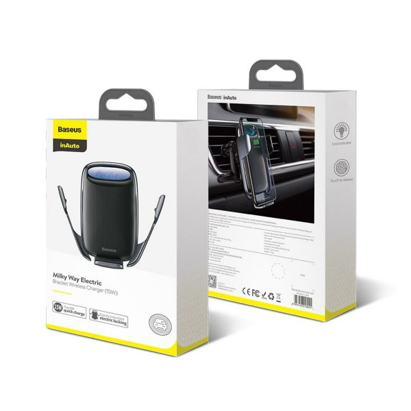 Автотримач для телефона з БЗП Baseus Milky Way Electric Bracket Wireless Charging Black