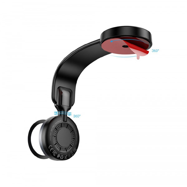 Автотримач для телефона з БЗП HOCO HW29 Totem ring magnetic wireless fast charging car holder (center console) Black Metal Gray (6942007642163)