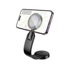 Автотримач для телефона з БЗП HOCO HW29 Totem ring magnetic wireless fast charging car holder (center console) Black Metal Gray (6942007642163)
